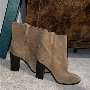 kate spade Taupe Suede Block Heel Ankle Booties